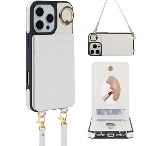 White Phone Case with Mirror and Strap